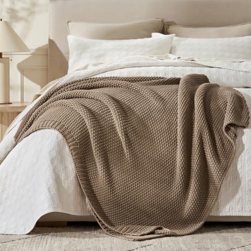 EverGrace Organic Cotton Chunky Knit Throw Blanket 50 x 60 Stone Taupe