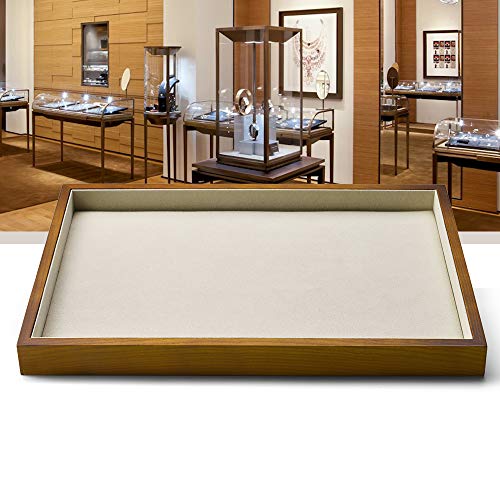 Solid Wood Jewelry Tray with Microfiber Lining - Creamy-White Flat Organizer