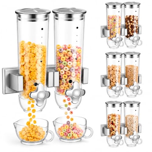 Huwena 4 Sets Wall Dispenser with 3L Cereal Storage - Silver