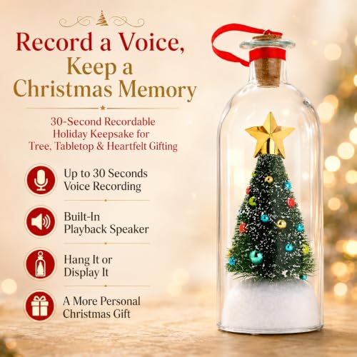 Recordable Christmas Message Bottle with Snowy Tree Ornament - Variation 2