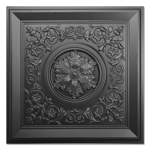 Black Drop Ceiling Tiles 24x24 Inches - Waterproof 3D Wall Art Pack of 24 - Vintage Style