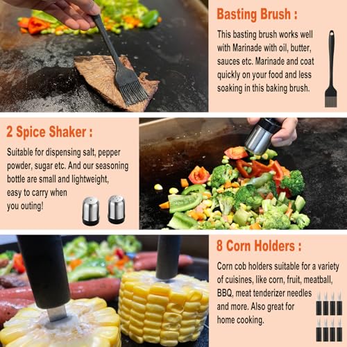 N NOBLE FAMILY Round Griddle Press & 38pcs Professional Grill Accessories Kit