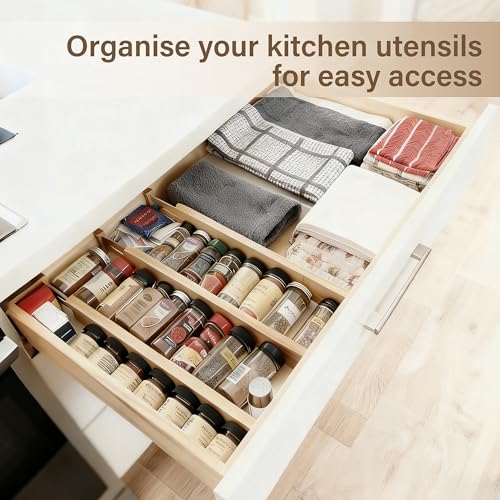 Natural Bamboo Drawer Dividers Set - Adjustable Expandable Organizer 8 Pack (16.9-22.2 Inches) - 2.3 Inch High