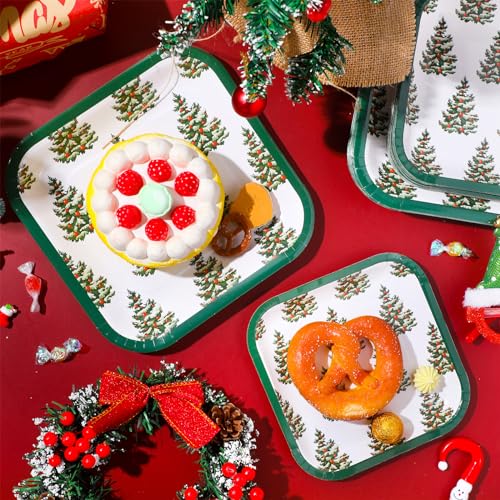 Layhit 80 Pcs Christmas Paper Plates 7 in 9 Xmas Disposable Square