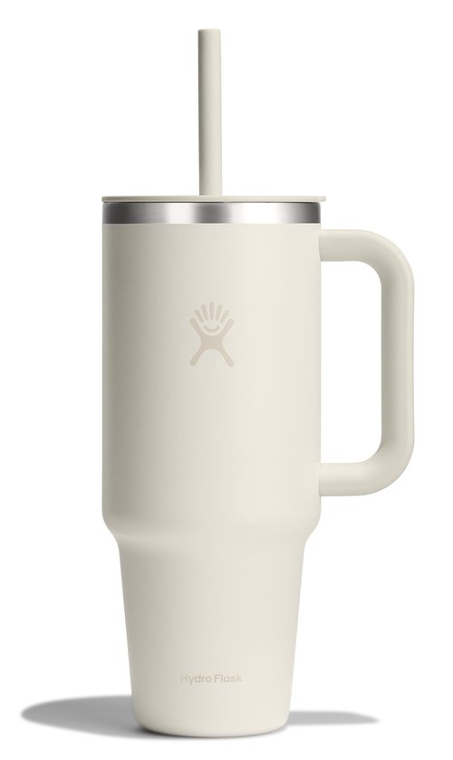 Hydro Flask Travel Tumbler with Handle, Lid and Straw - Insulated Stainless Steel in 40 Oz Ivory