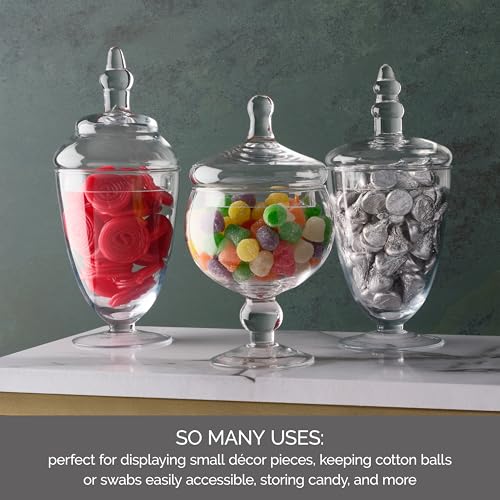 Set of 3 Clear Glass Apothecary Jars with Lids for Storage and Display