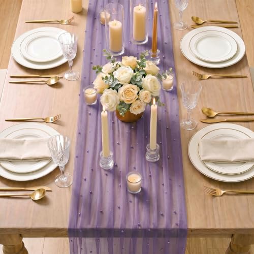 28" x 120" Purple Pearl Gauze Table Runner - Home Decor, Durable Polyester