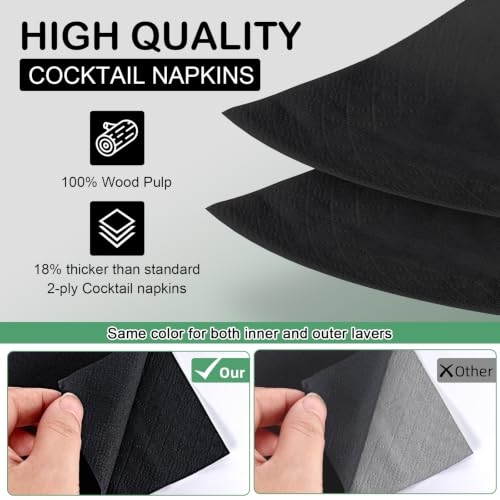 Black Cocktail Napkins - 800 Count Disposable 2-Ply 4.5 x 4.5 Inch for Parties & Events - Variation: Black