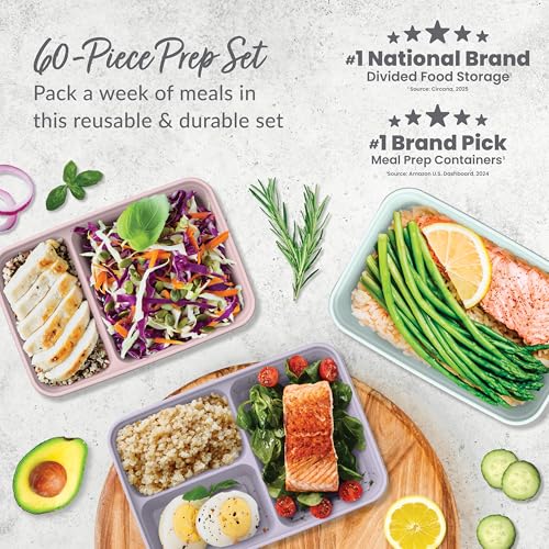 Bentgo Prep Meal Prep Kit with Floral Pastels - 60 Piece 3-Compartment Containers