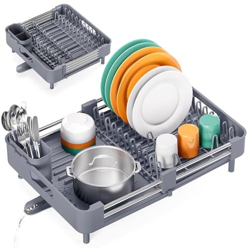 Expandable Dish Drying Rack for Kitchen Counter - Grey, Standard