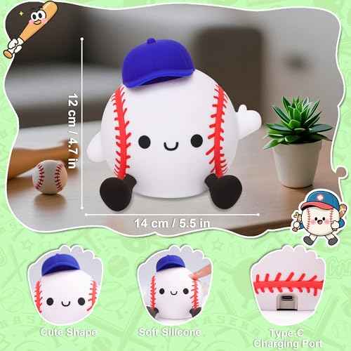 Baseball Night Light, Dimmable Silicone Touch Lamp with USB Rechargeable Soft Glow Bedside Lamp for Boys Bedroom Decor, Baseball Gifts for Boys Sport Fans Birthday Xmas