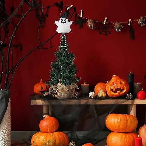 Queekay Christmas Ghost Tree Topper Small Ghost Ornaments 4 Inches Spooky Tree Topper Mini Miniature Christmas Treetop Decoration for Xmas Holiday Party Decor