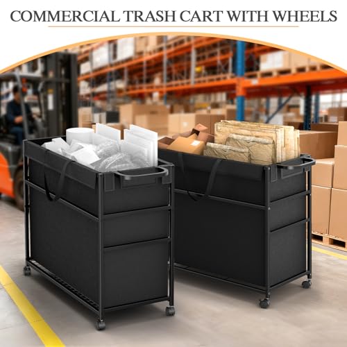 Large Capacity Office & Hotel Trash Cart 51.5 Gal Lockable Waste Bin
