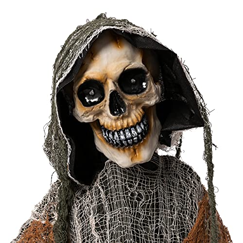 JOYIN Black Grim Reaper Halloween Outdoor Animatronic Decoration, Life Size 67" with Sound & Chain