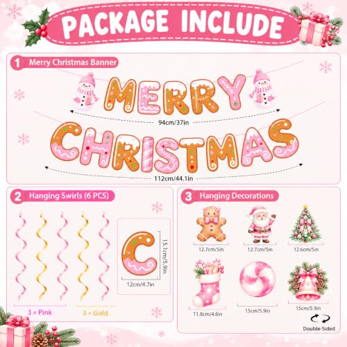 CANVVICH Merry Christmas Banner Garland with Hanging Swirls - Pre-Strung Holiday Decor