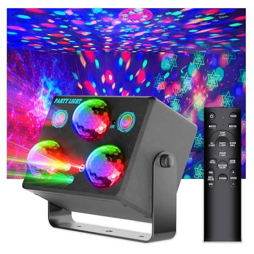 Large 6-in-1 Disco Party Lights with RGB, OGB, Laser & Star Effects - Sound Activated