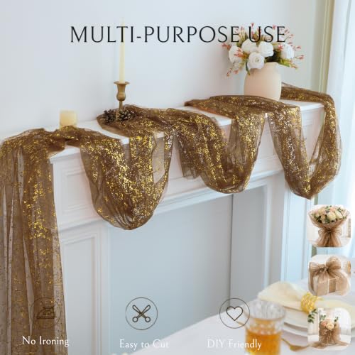 Snowkingdom 10 Pack 10Ft Gold Gauze Table Runner - Elegant Wedding & Party Decor