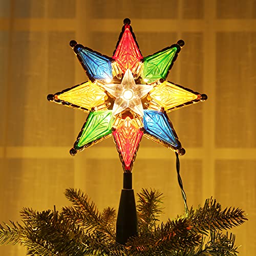 Brizled Multicolor Lighted 8-Inch Double-Sided Christmas Star Tree Topper with Warm Lights