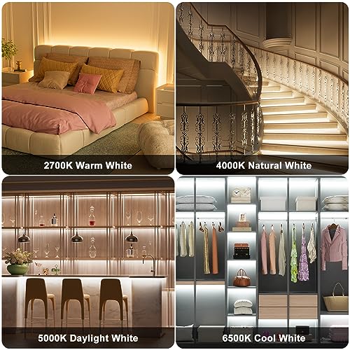 Tunable White COB LED Strip Lights 24ft - Dimmable RGB+CCT Under Cabinet Kitchen Bedroom Lighting
