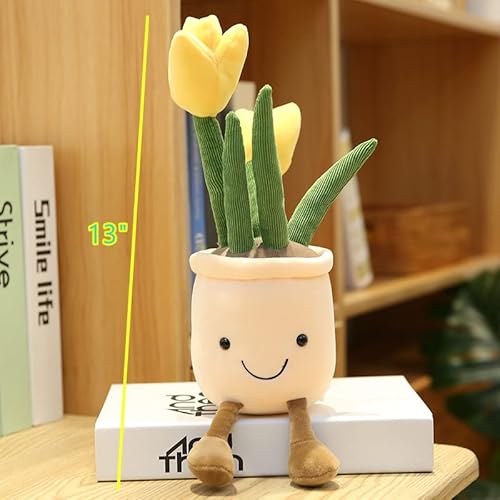 2Pack Tulip Plush Toy 13" Succulent Flower Pot Plush Pillow Toy Stuffed Throw Plushie Pillow Doll for Office and Kids Room Decorate,Blue+Yellow