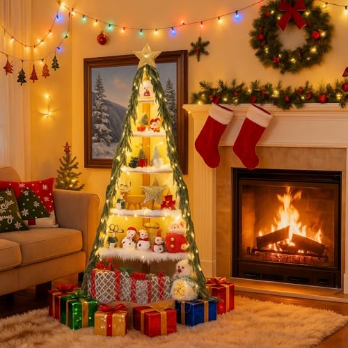 Vercraft 63-Inch Christmas Tree Bookshelf 6-Tier Corner Display Stand