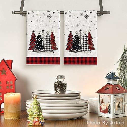 Red & Black Christmas Kitchen Towels Set of 4 - 18x26 Inches, Artoid Mode
