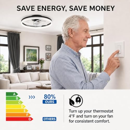 Amceiling 20 Inch Black Ceiling Fan with Lights, Easy Install & App Control