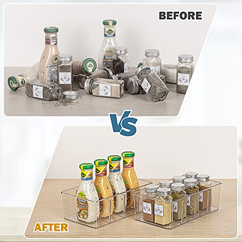 8 Pack Food Storage Organizer Bins - Clear Plastic with Removable Dividers