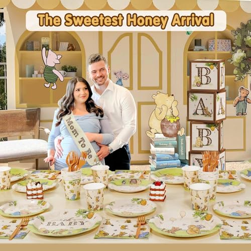 Lopeastar Winnie Bear Baby Shower Plates Set for 50 Guests - Neutral Design