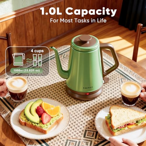 DmofwHi Green 1.0L Stainless Steel Electric Gooseneck Kettle for Pour Over Coffee & Tea