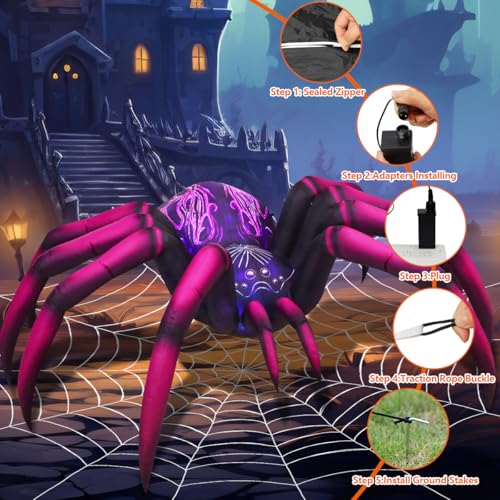 9 FT Halloween Inflatable Purple Gradient Spider with LEDs Outdoor Decor