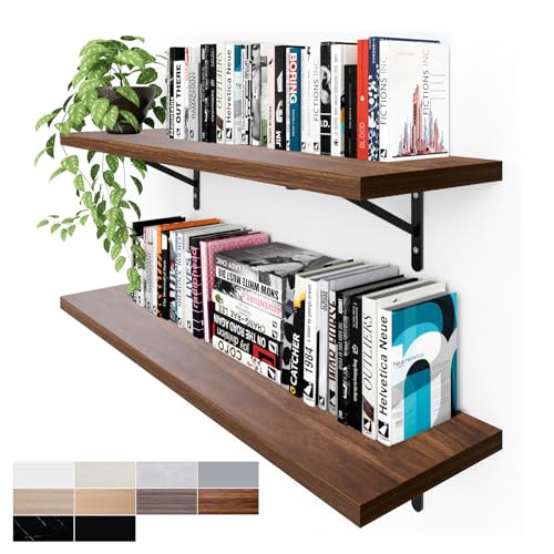Kaboon 36-Inch Dark Walnut Floating Shelves Set of 2, Wall Mounted Open Shelves