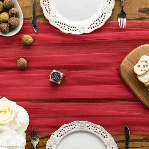 Artoid Mode Red Gauze Table Runner 120 Inch 10FT, Seasonal Sheer Kitchen Dining Holiday Wedding Birthday Baby Shower Table Decor for Home Party
