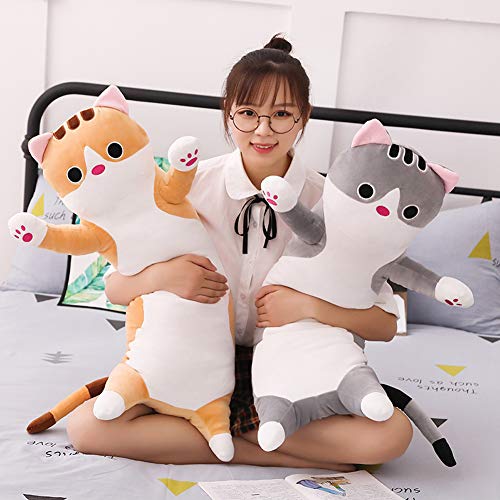 Long Cat Plush Pillow - Cute Kitten Stuffed Animal Body Hugging Toy for Kids, 19.68 Inch (Brown)