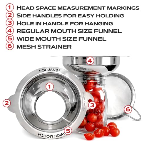 Stainless Steel Canning Funnel Set with Strainer - Wide & Regular Mouth for Food & Liquid Transfer