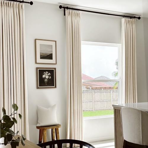 Alba Cream Blackout Linen Pinch Pleated Curtains - 40"W x 96"L, Pack of 2