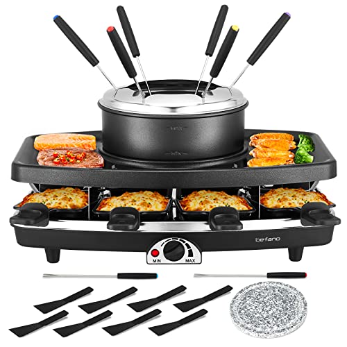 Befano Silver Electric Raclette Grill with Fondue Pot 1100W for 8 People
