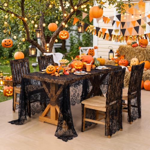 QueenDream Rustic Black Lace Tablecloth 60x120 Inches, 10 Pack – Wedding Decor