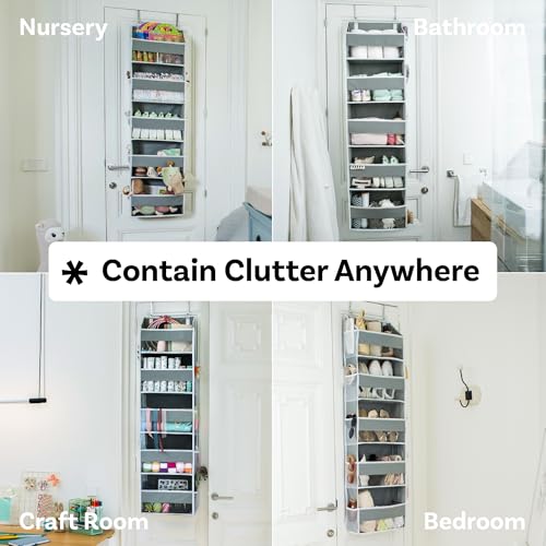 Over Door Hanging Organizer 5-Tier Storage Grey - Renter-Friendly, Easy Install