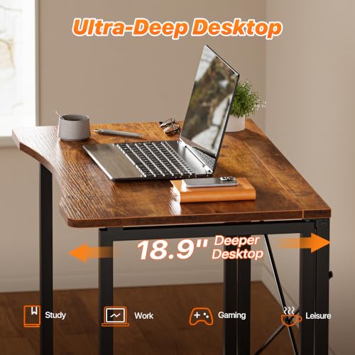 Huuger Rustic Brown 18.9 Inch Foldable Desk for Small Spaces, 31.5 Inch Desktop