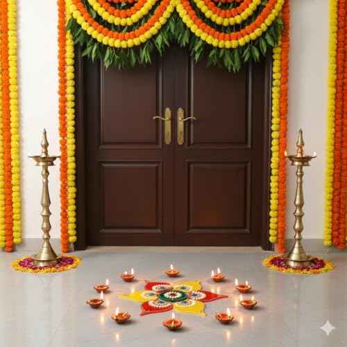 Handmade Deepak Red Acrylic Diwali Rangoli with Laxmi Charan Pagla | Floor & Table Diwali Decoration with Studded Stones & Sequins | Traditional Festive Home Door Rangoli D?cor (Multi)