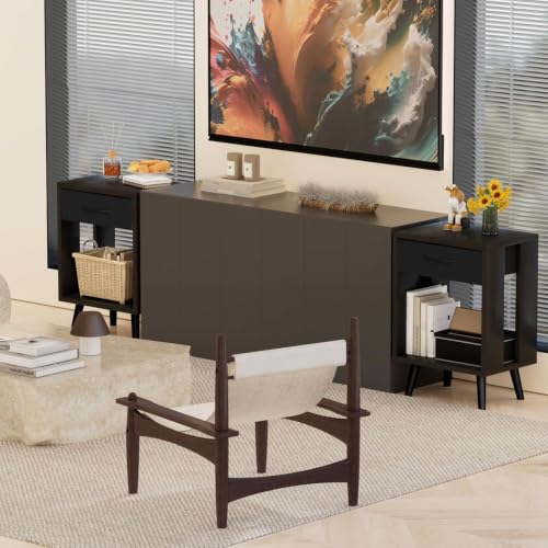 GYIIYUO 24-Inch Nightstands Set of 2 with Fabric Drawers, Black, M (15.7"D x 11.8"W) - Modern Bedroom Storage