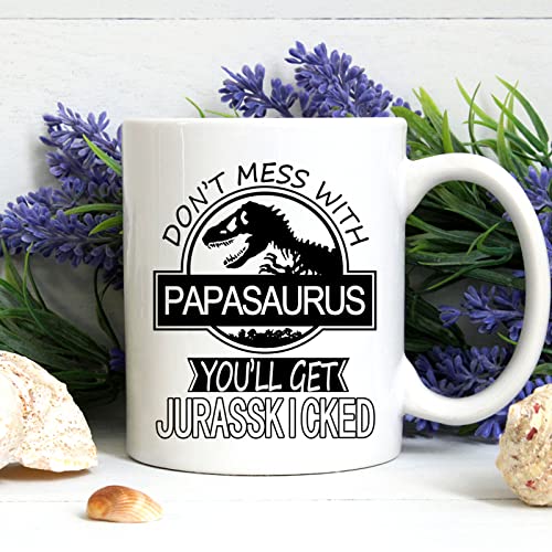 Aletege White Papasaurus Mug Don't Mess with Papasaurus 11oz Dad Gift