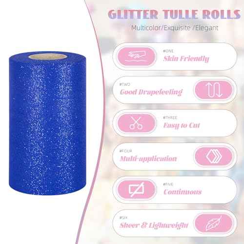 Glitter Tulle Rolls 6¡± by 50 Yards Sparkle Tulles Fabric Ribbon Sequin Tulle Netting Rolls for DIY Tutu Skirt Wedding Birthday Party Decoration (Royal Blue)