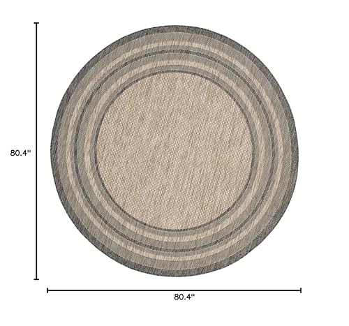 SAFAVIEH Courtyard Outdoor Round Rug 6'7", Natural & Black CY8475-37312