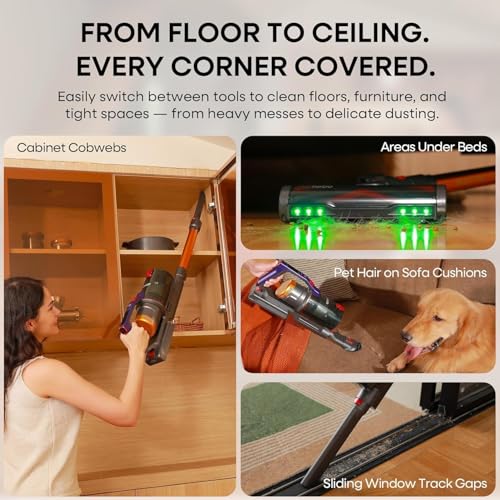 Cordless Vacuum Cleaner 50KPa 550W Stick Vacuum for Pet Hair & Floor - Gold