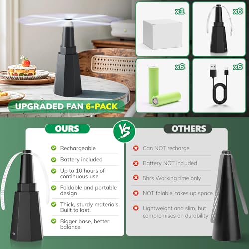 Rechargeable Fly Fan for Tables - Black, Foldable & Portable 6-Pack