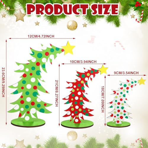 3 Pcs Lime Green Wooden Christmas Tree Tabletop Decorations Bendable Christmas Centerpieces for Table Polka Dot Freestanding Xmas Tree Table Sign Rustic Home Tiered Tray Decor for Holiday Party Decor