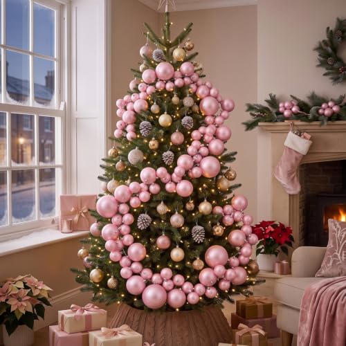 Motionchic 9 ft pink Christmas Ball Garland Ornament – 9 ft / Pink