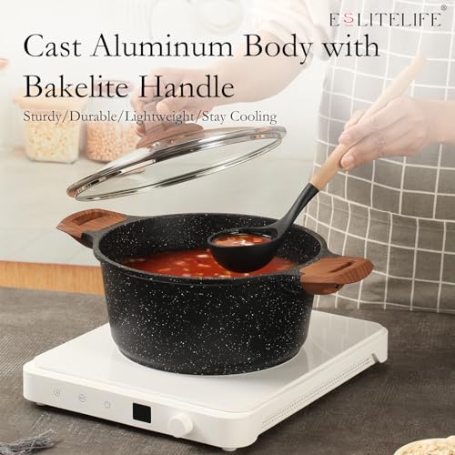 5 Quart Nonstick Stock Pot with Lid - Induction Compatible Granite Casserole
